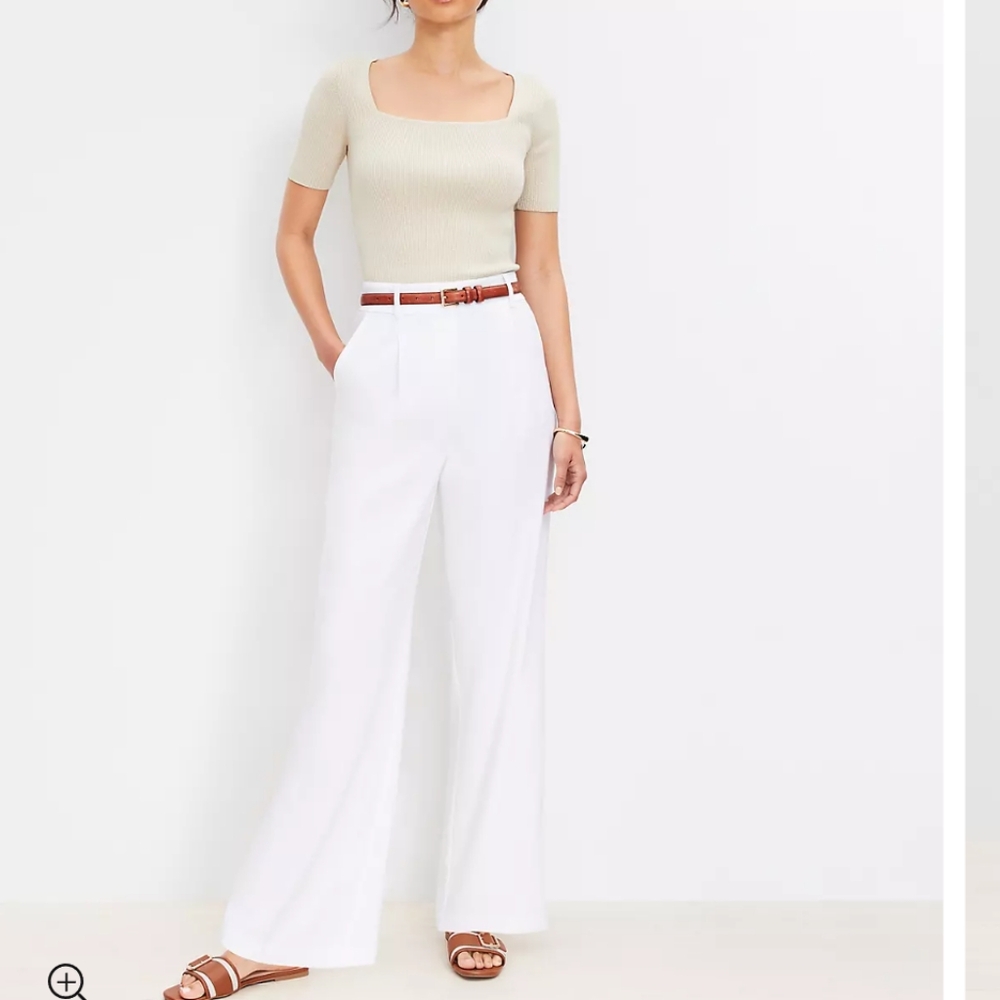 LOFT the Peyton trouser White Wide-Leg Pants size 12 vacation resortwear